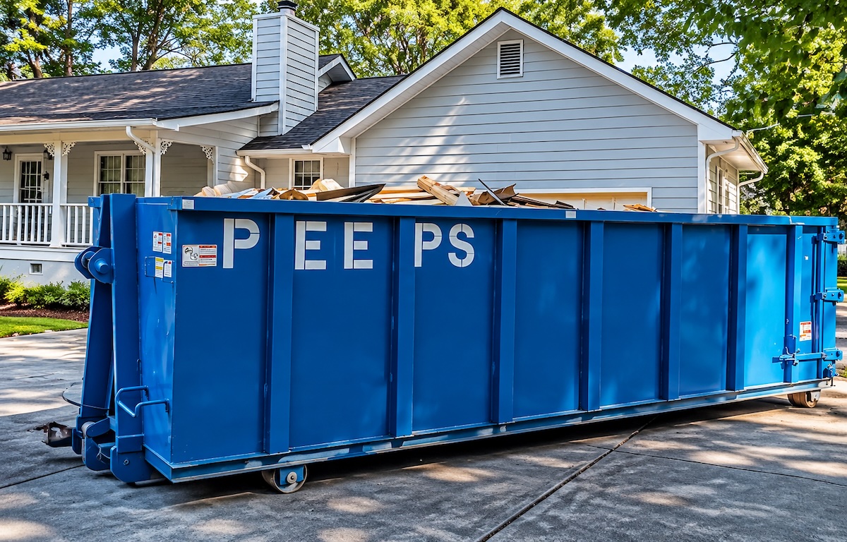 30-yard Peeps Containers dumpster used for a roofing project in McDonough Georgia